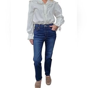 RE/DONE High Rise Straight Jeans Deep Faded Blue Denim 27 Premium Made Mexico